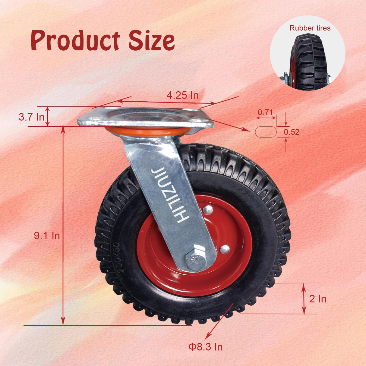 8" Caster Wheels Outdoor Caster Wheels Heavy Duty Caster Wheels Set Of 4 (2 Swivel & 2 Fixed) Large Rubber Castor Wheels Sets 4 With Screws JIUZILIH