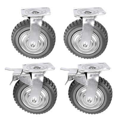6 Inch Caster Wheels Set of 4 (2 Swivel w Brake,2 Swivel Without Brake) All Grey Metal Swivel Plate Caster Wheels Heavy Duty High-Gauge Steel for Workbench,Cart,Furniture