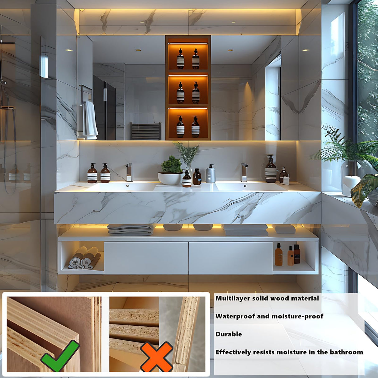 ZGNBSD Bathroom Vanity with Sink - Double Sink Bathroom Vanity, Wall Mounted Bathroom Sink Cabinet & LED Smart Defogger Mirror Cabinet Combination, Floating Vanity (Single B, 60") ZGNBSD