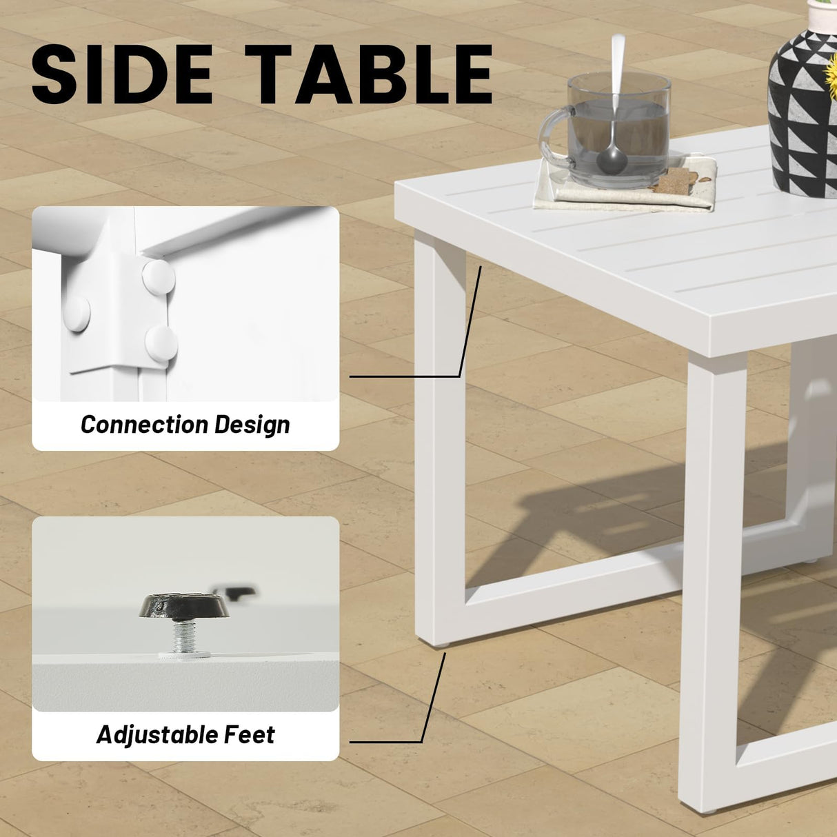 MAISON BACKYARDS MBY Aluminum Patio Sectional Set with Fire Pit Table – 4-Seat Outdoor Conversation Sofa Set with Corner Seat & 37,000 BTU Gas Firepit, Glass Wind Guard, Weather-Resistant – White MAISON BACKYARDS