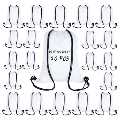 MAIKESUB 20 Pieces Sublimation Drawstring Backpack Bags Cinch Sack with String DIY Gym Sports Sackpack Lightweight