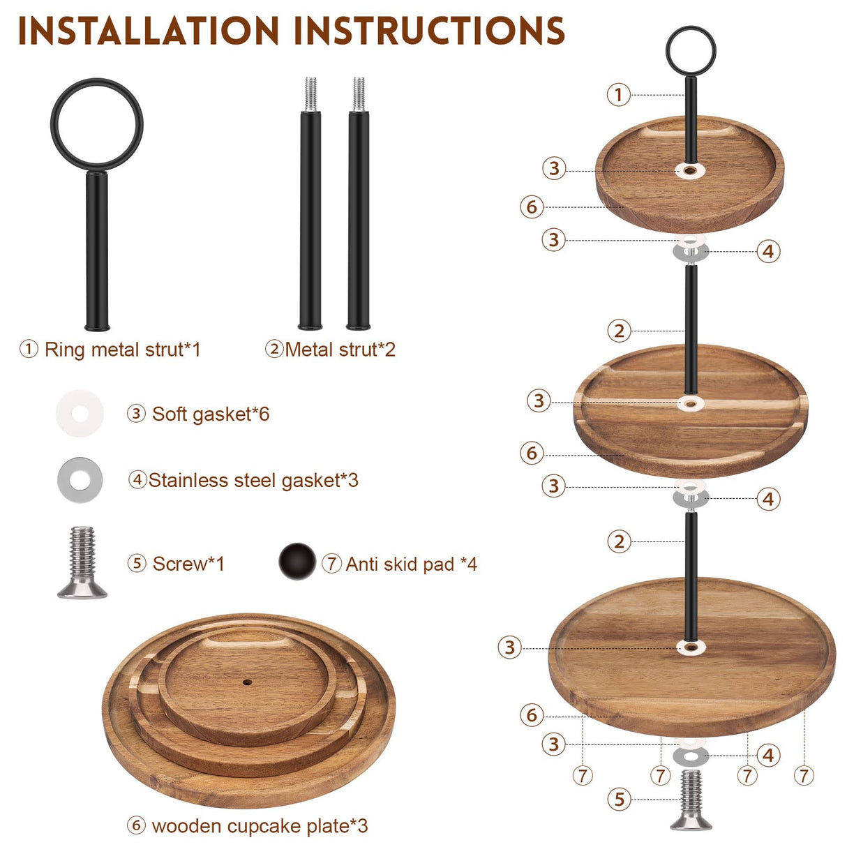 3 Tier Cupcake Stand, Wood Tiered Serving Tray Cupcake Tower, Serving Stand Display Dessert Cookie Candy Buffet Holder for Home Tea Party, Wedding, Farmhouse Decor, Tea Party Decor, Kitchen Decor QIELSER