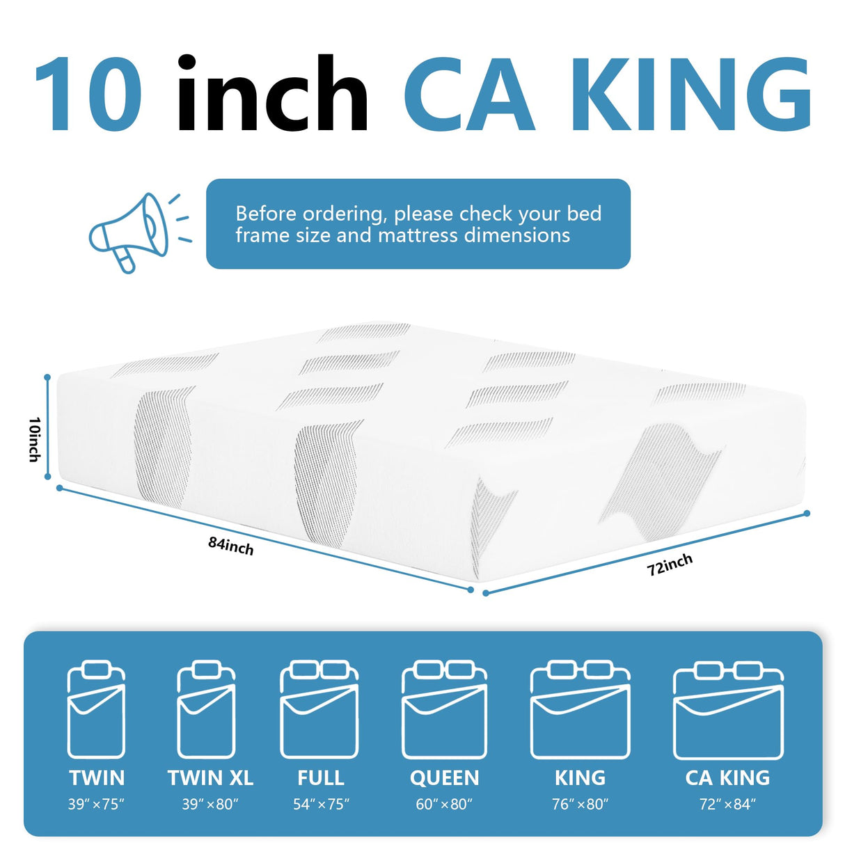 California King Mattress, 10 Inch Gel Memory Foam Cal King Mattress, Removable Washable Cover, Mattresses in a Box, Medium Firm Pressure Relief & Upgraded Support, Motion Isolation, CertiPUR-US Pamag pieeoo