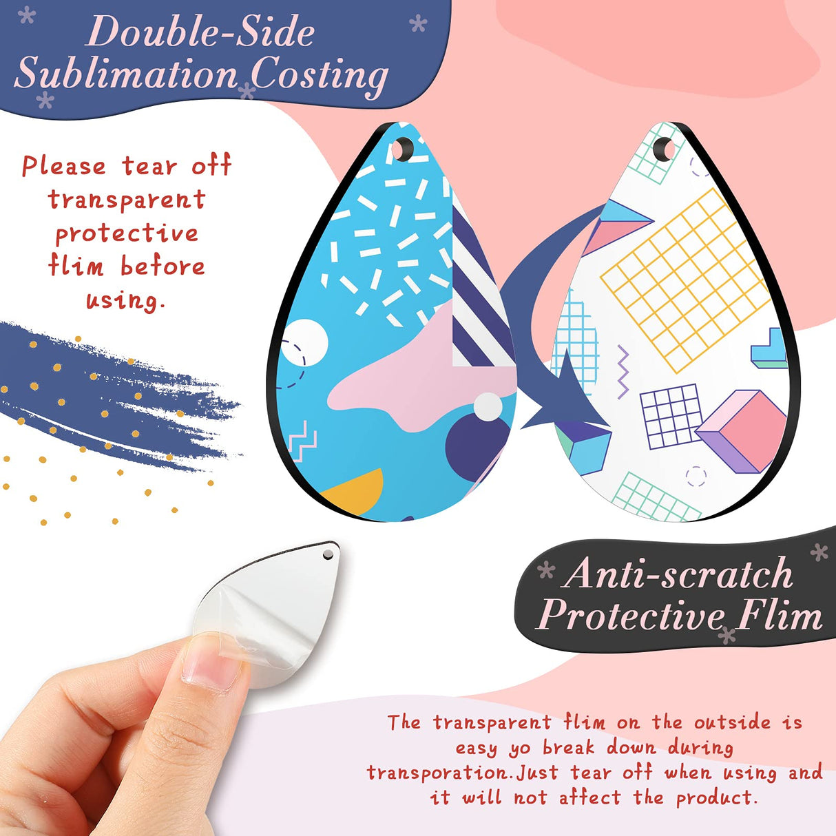 24 Pieces Sublimation Blanks Earrings Unfinished Wooden Earrings Teardrop Earring Pendant with Earring Hooks DIY Earrings Kit for Jewelry Making Craft Include 2 Sizes Yaomiao