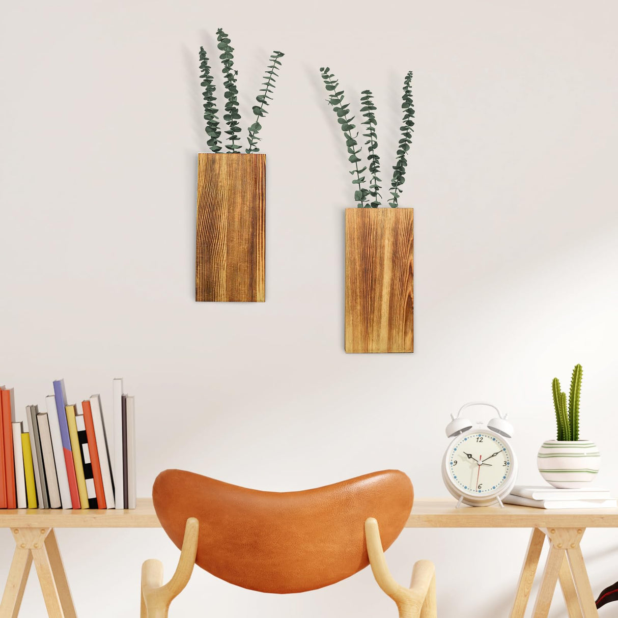 YYDBIAP Wood Wall Planter 2 Pack Indoor Plants Holder for Artificial Dried Flowers and Decorative Greenery, Modern Wooden Pocket Vase for Bedroom, Living Room, Bathroom,Wood Wall Decor (Brown)… YYDBIAP