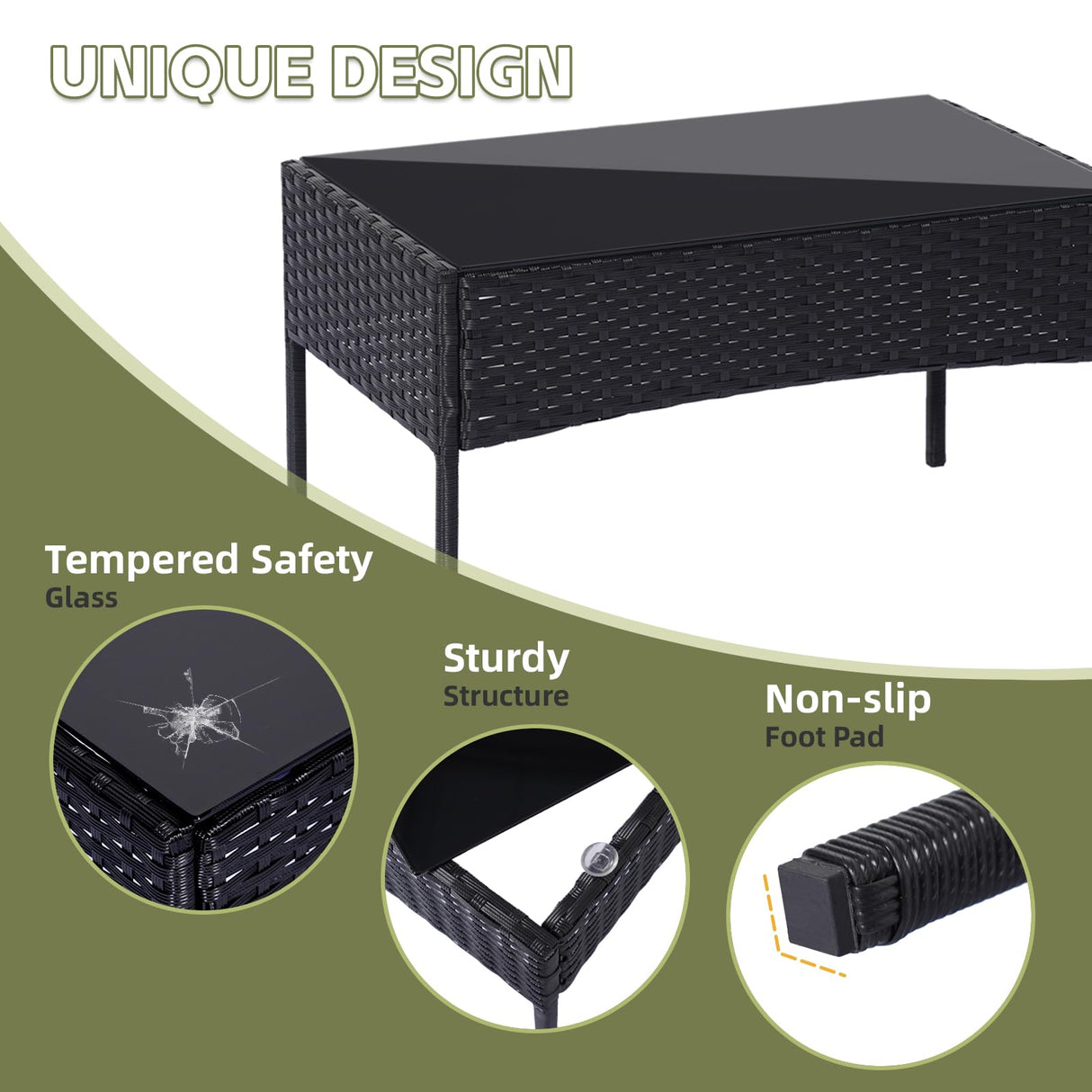 PAIQIAN Patio Furniture Set,4 Piece Garden Conversation Set, Outdoor Wicker Rattan Table and Chairs, Black Patio Set, Sectional Sofa with Thick Cushion for Garden, Yard, or Porch (Black/Beige) PAIQIAN