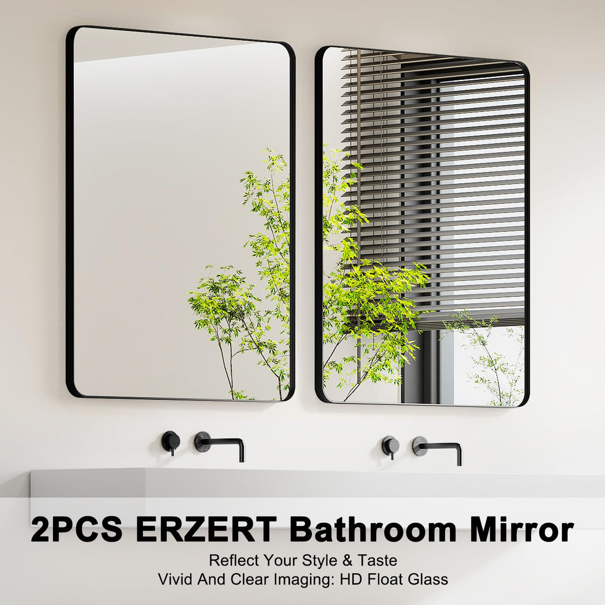 Bathroom Mirrors for Over Sink,2Pcs 24x36Inch Vanity Mirrors for Wall,Black Metal Frame Rectangle Mirrors for Bathroom,Farmhouse,Restroom,Hangs Horizontally or Vertically ERZERT