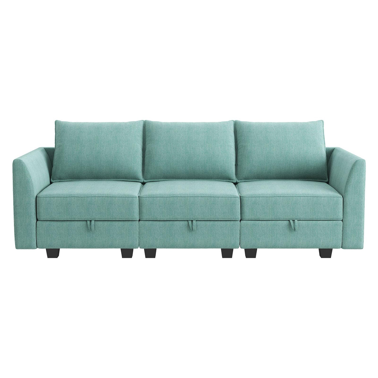 HONBAY Convertible Sectional Sofa Couch with Storage Seats Modular 3 Seater Sofa for Small Space, Aqua Blue HONBAY