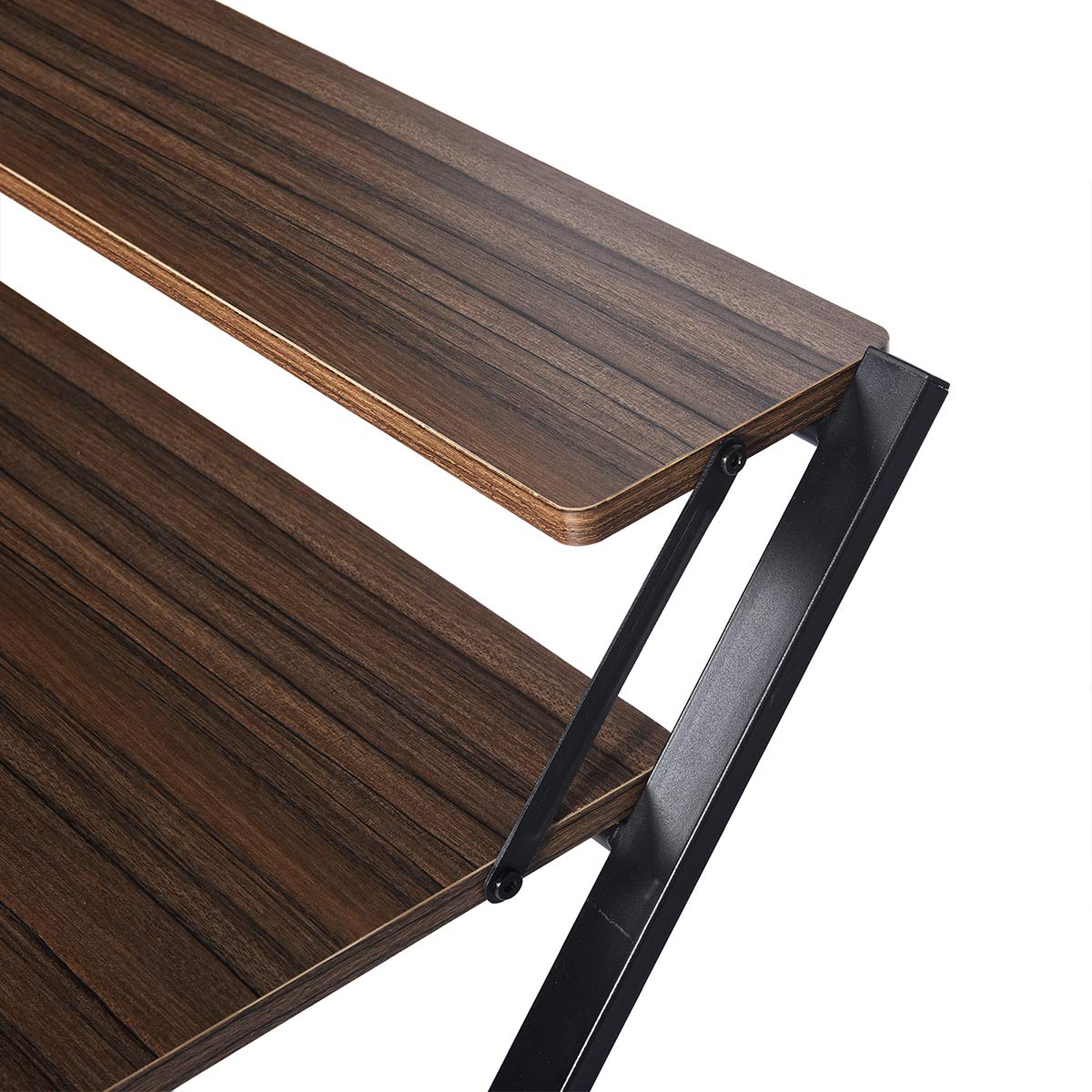 FurnitureR 31.9'' Folding Desk 2 Tier Foldable Writing Table Assembly Saves Space for Home Office Study, Metal Frames/Wood Top Laptop Table Computer Desk, Industrial Brown FurnitureR