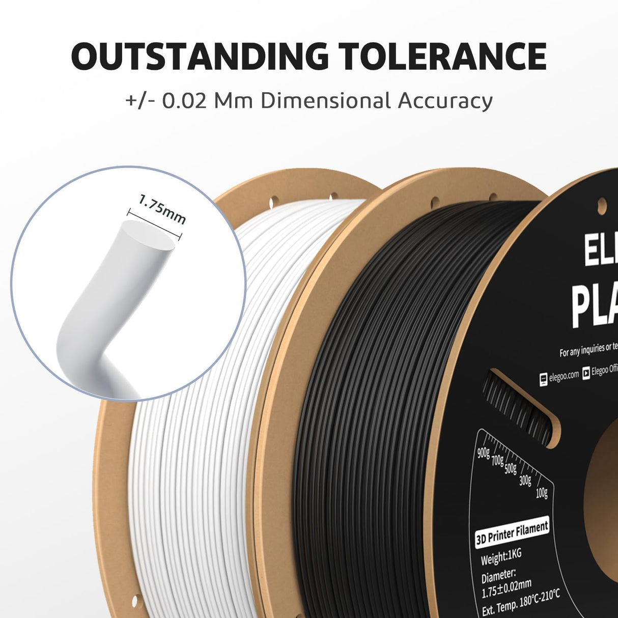 ELEGOO PLA PRO Filament 1.75mm Black 2KG, Improved Rigidity Easy to Print 3D Printer Filament Dimensional Accuracy +/- 0.02mm, 2pcs 1kg Spool (2.2lbs) for Most FDM 3D Printers ELEGOO