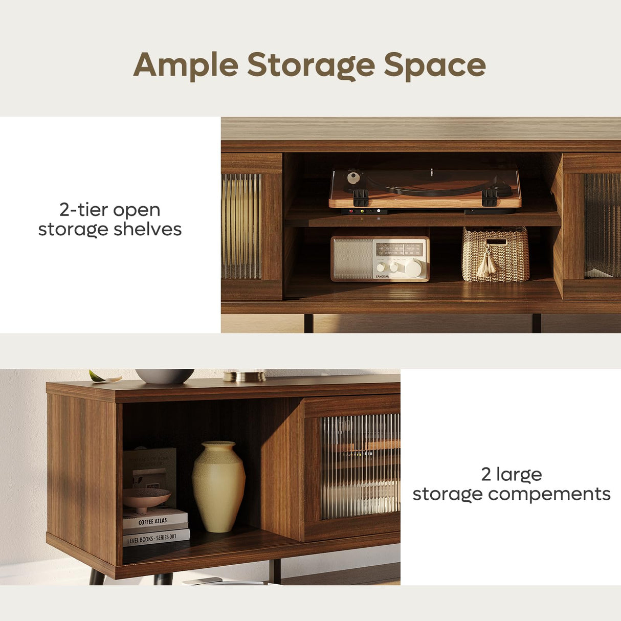 Bestier TV Stand for 75 Inch TV, 63” LED Entertainment Center with Sliding Acylic Doors, Modern TV Console with 2 Tier Storage Shelves, Media Console Table for Living Room Bedroom - Walnut Bestier