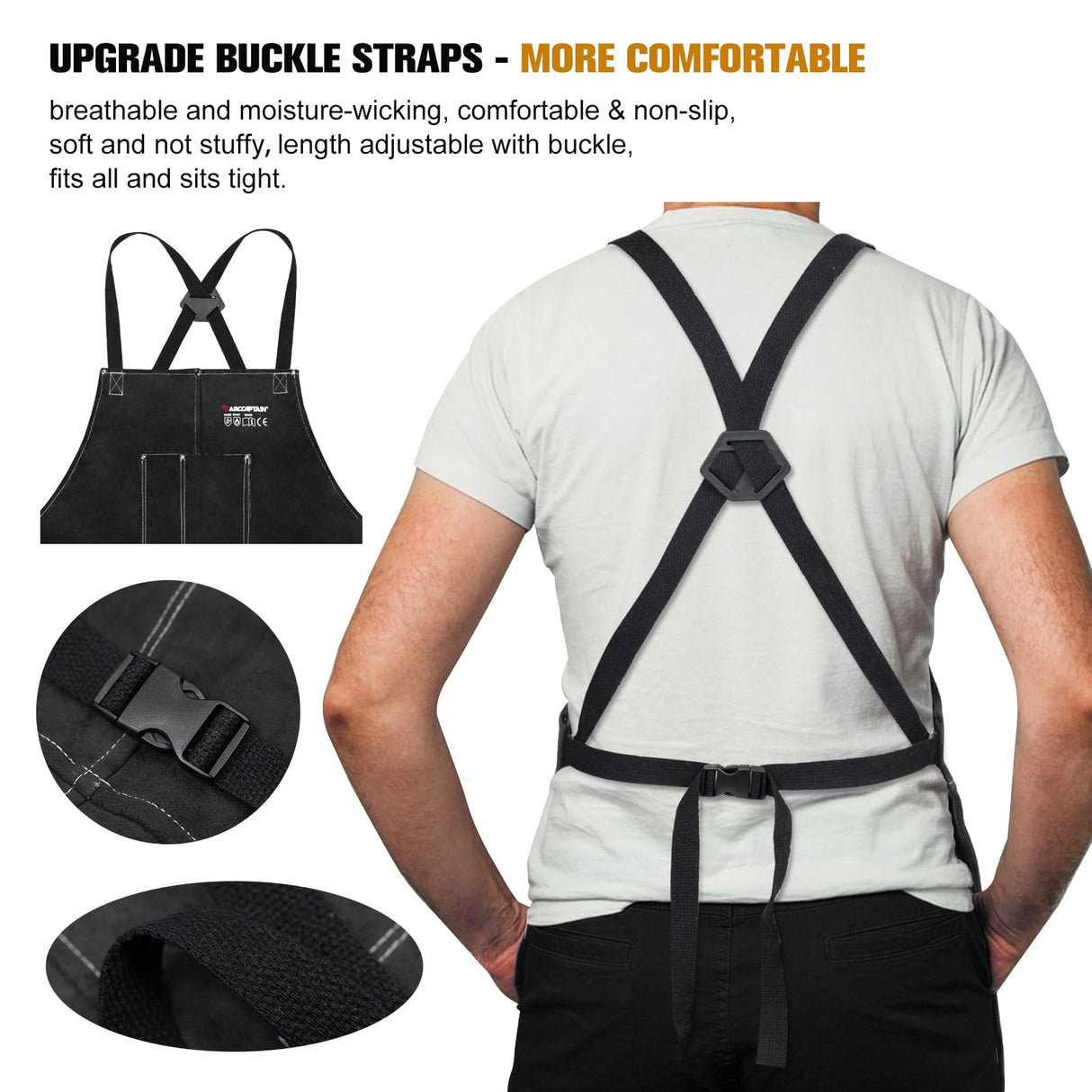 ARCCAPTAIN Leather Welding Work Apron 24" X 36" Heat Flame Resistant Cowhide Blacksmith Aprons with 6 Tool Pockets for Welders Men Women, Adjustable M to XXXL-Black ARCCAPTAIN