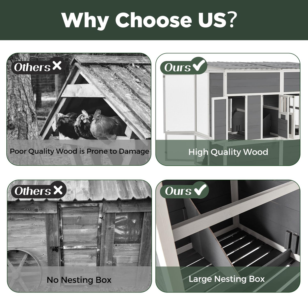 AECOJOY 67'' Extra Large Chicken Coop with Run, Wood Chicken House with 4 Nesting Boxes & Roost Bar for 8-10 Chickens, Outdoor Hen Fence Poultry Pet Cage for Backyard AECOJOY