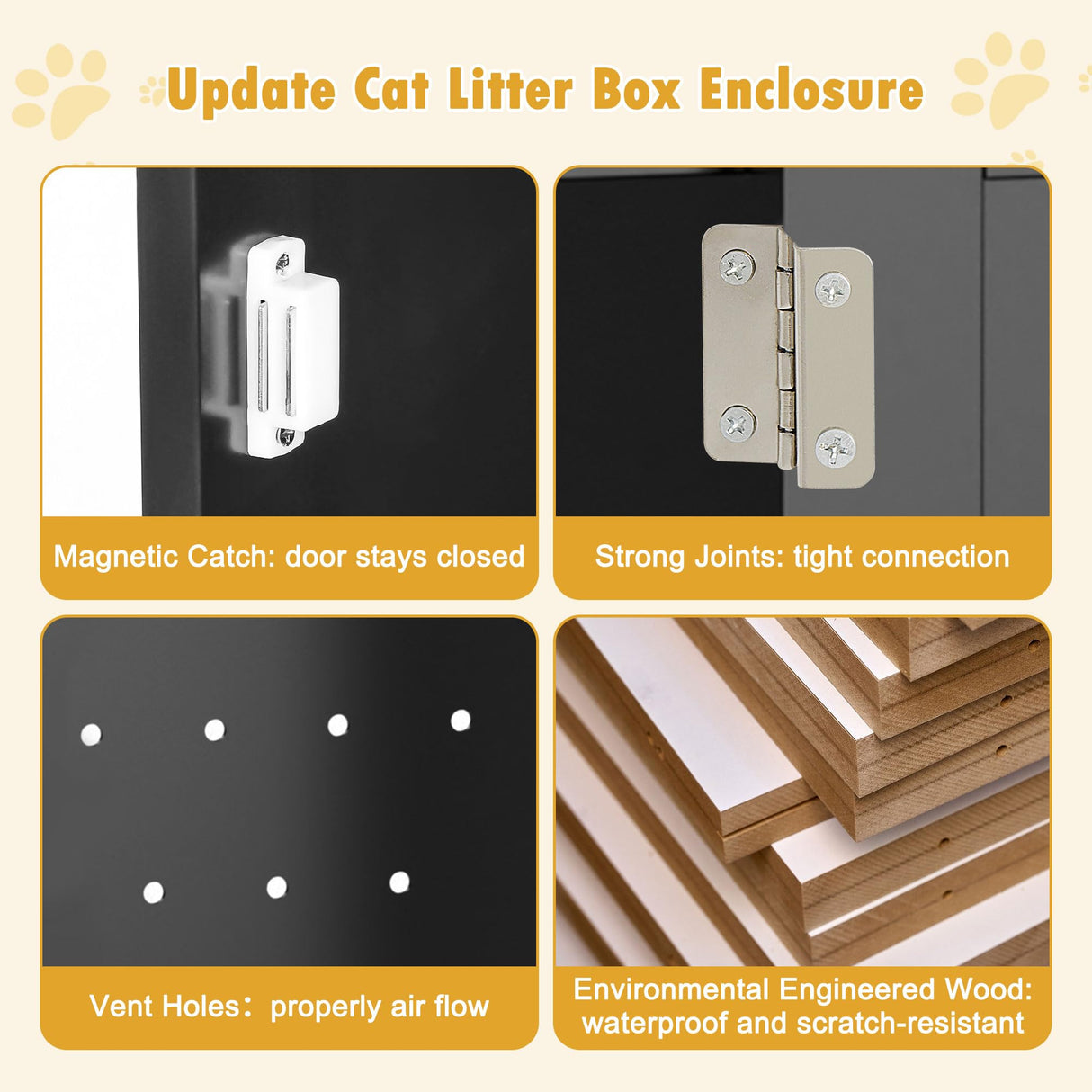 Cat Litter Box Enclosure Hidden Kitty Litter Box Furniture Indoor Cat Box Cabinet House Side Table Nightstand Washroom (Black) Nova Microdermabrasion