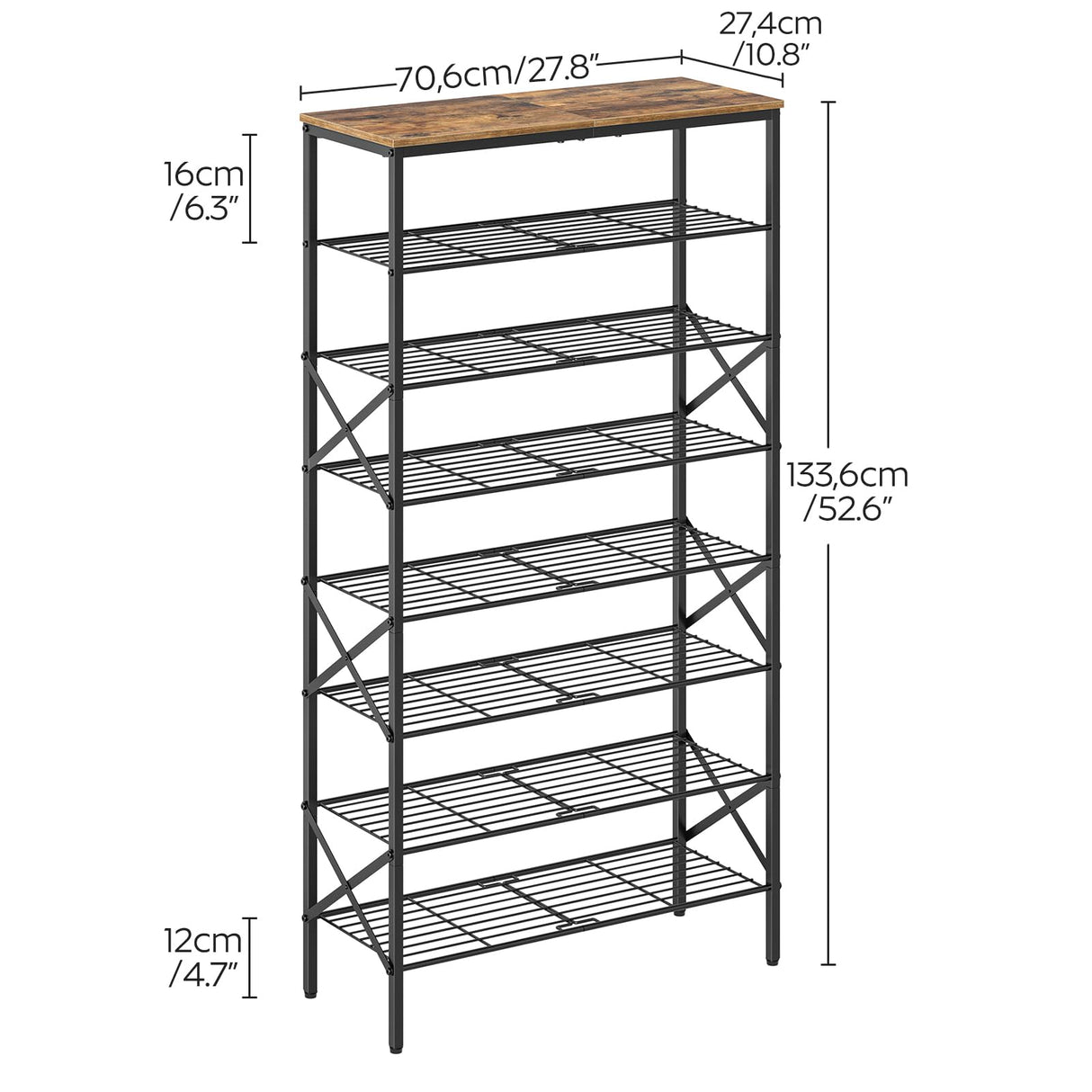 YATINEY 8 Tier Shoe Rack, Shoe Storage Organizer, Large Capacity Shoe Shelf Holds 32 Pairs of Shoes, Durable and Stable, for Entryway, Hallway, Closet, Dorm Room, Rustic Brown SS08BR YATINEY