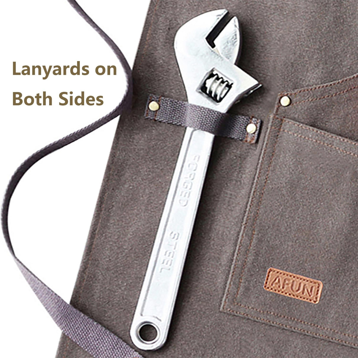 AFUN Work Aprons for Men with Large Pockets, Cotton Canvas Cross Back Heavy Duty Adjustable Tool Apron, Size M to XXL (Grey) AFUN