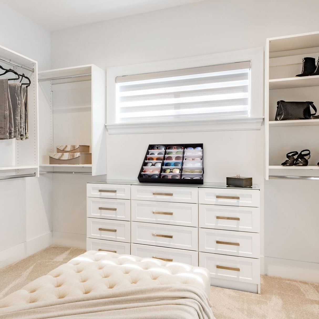 Juvale 18 Slot Sunglass Organizer, Display Case Storage for Women and Men, Eyeglasses (Black, 18.7 x 14.9 x 2.4 In) Juvale