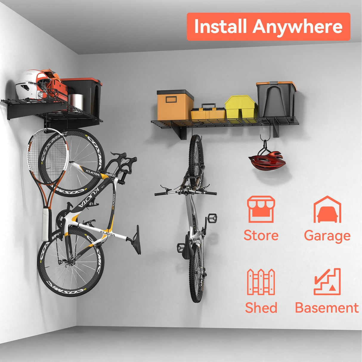 TORACK 2 Pack Garage Wall Shelves, 15" x 45" Wall Mounted Wire Shelves for Garage Heavy Duty Wall Shelving(Pack of 2, Black) TORACK