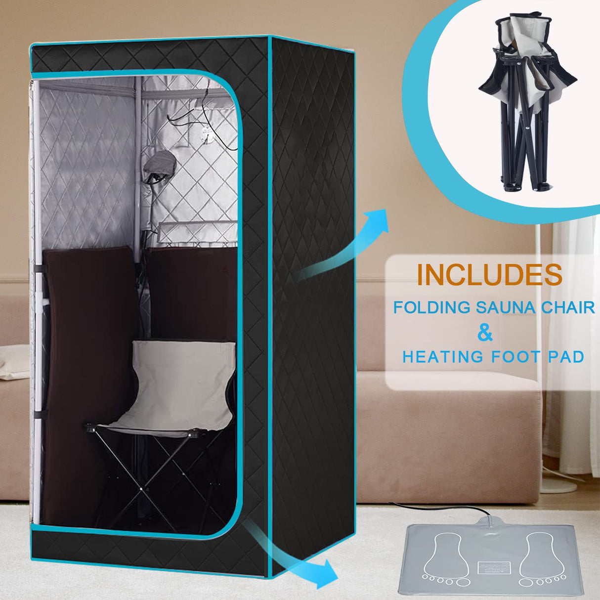 AURGOD Portable Full Size Infrared Sauna, One Person Sauna Tent Set for Home Spa with Temperature Remote Control, Heating Foot Pad and Reinforced Foldable Chair (Infrared Sauna) AURGOD