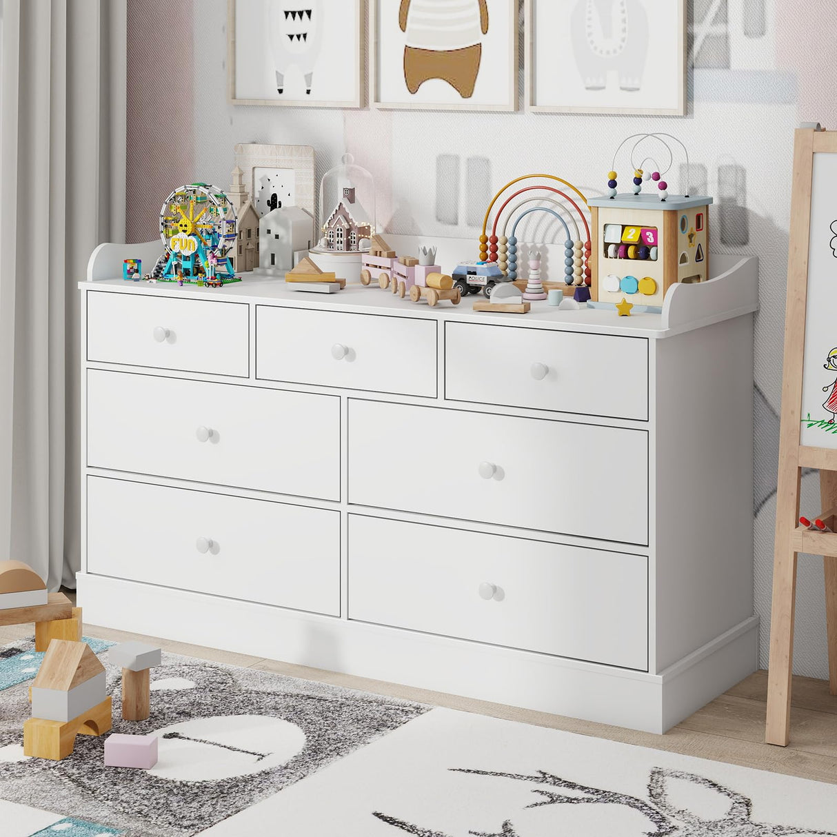 Vabches Kids Dresser Cabinet with 7 Drawers, Changing Table for Nursery, White Chest of Drawers, Baby Dresser, Kids Bedroom Furniture, Nightstand for Child’s Room, White Vabches