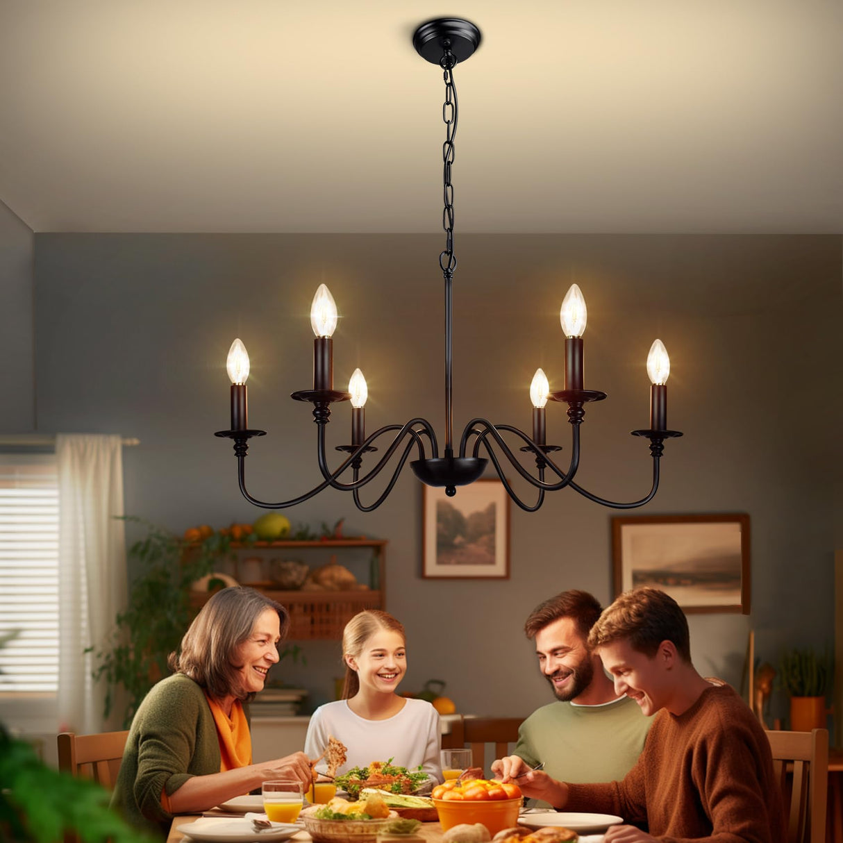 Depuley Farmhouse Chandelier for Dining Room: 6-Light Black Industrial Kitchen Island Pendant Light Fixture with 6 E12 Bulbs - Rustic Candle Chandeliers Vintage Modern Hanging Ceiling Lamp for Bedroom Depuley