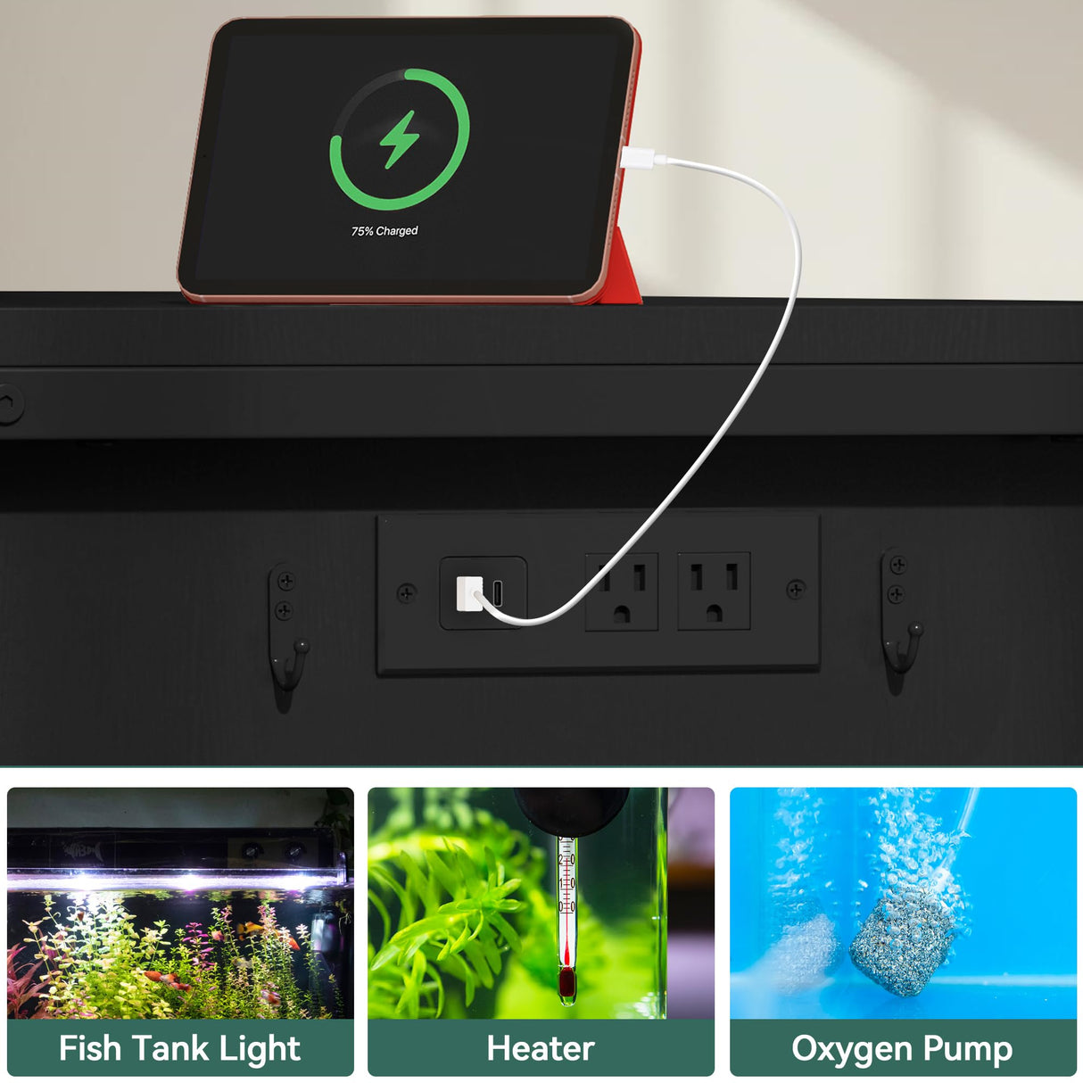 YITAHOME 120 Gallon Fish Tank Stand with Power Outlets, Heavy Duty Metal Large Aquarium Stand with Cabinet, Reptile Terrariums Table for Turtle Accessories Storage,1100LBS Capacity, Black YITAHOME