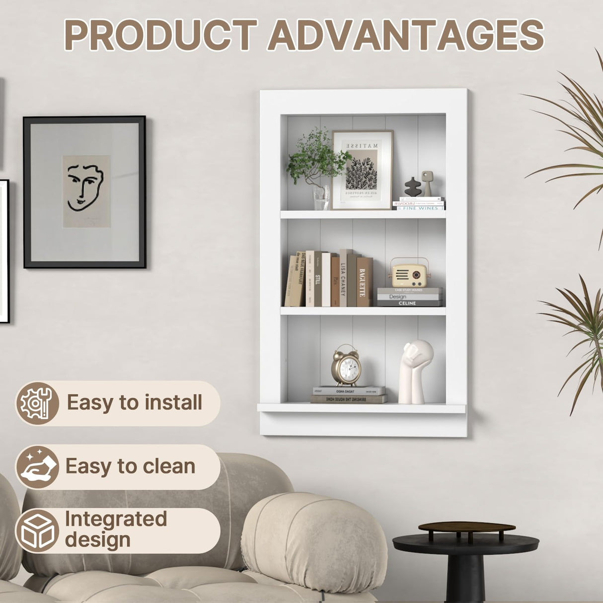 Recessed Medicine Cabinet with Shelves – in-Wall Medicine Cabinet Organizer for Bathroom, Kitchen or Bedroom – Modern White Niche Storage Cabinet 14x24 GOFEI