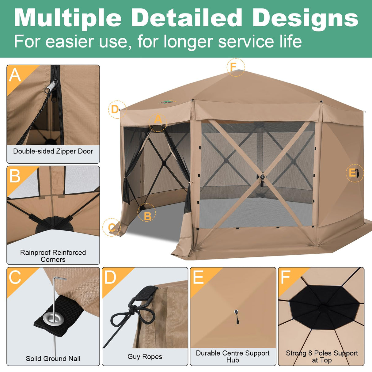 COBIZI 15x15ft Extra Large Pop-Up Gazebo Canopy Tent with Mosquito Netting, Spacious Easy Set-Up Screened Shelter, Durable Outdoor Pavilion with Ground Stakes, Perfect for Patio, Backyard, and Lawn COBIZI