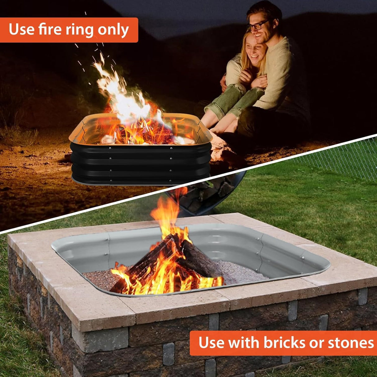 Fire Pit Ring - 48In Large Firepits for Outside,Wood Burning Durable Steel Fire Pit,Outdoor Fireplace Portable for Camping,Backyard,Bonfire,Patio-Square FCCRETA