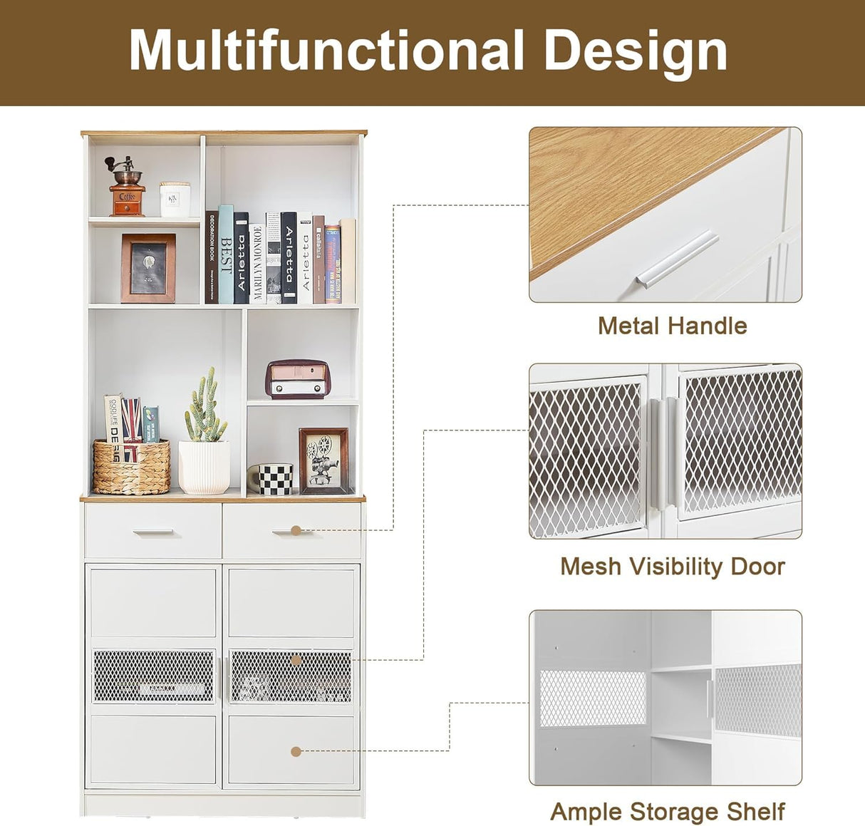 VECELO 72" Tall Kitchen Pantry Storage Cabinet with Doors & Shelves & 2 Drawers Freestanding Buffet Hutch with | Microwave Stand | Cupboard for Dining Room, White VECELO