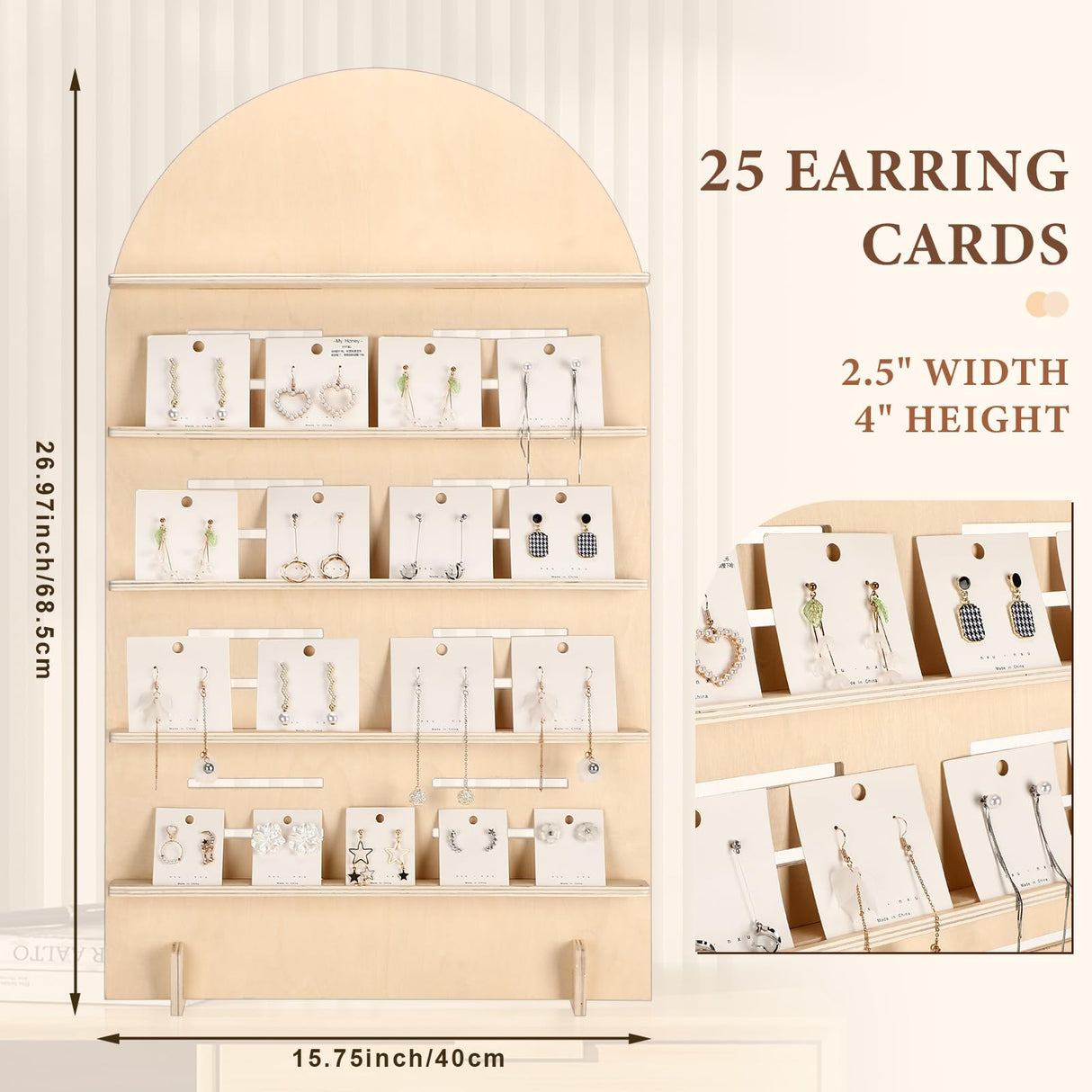 DoubleFill 5 Tier Wooden Earring Display Stand Jewelry Display Rack with Adjustable Height for Retail Storage(Wood Color) DoubleFill