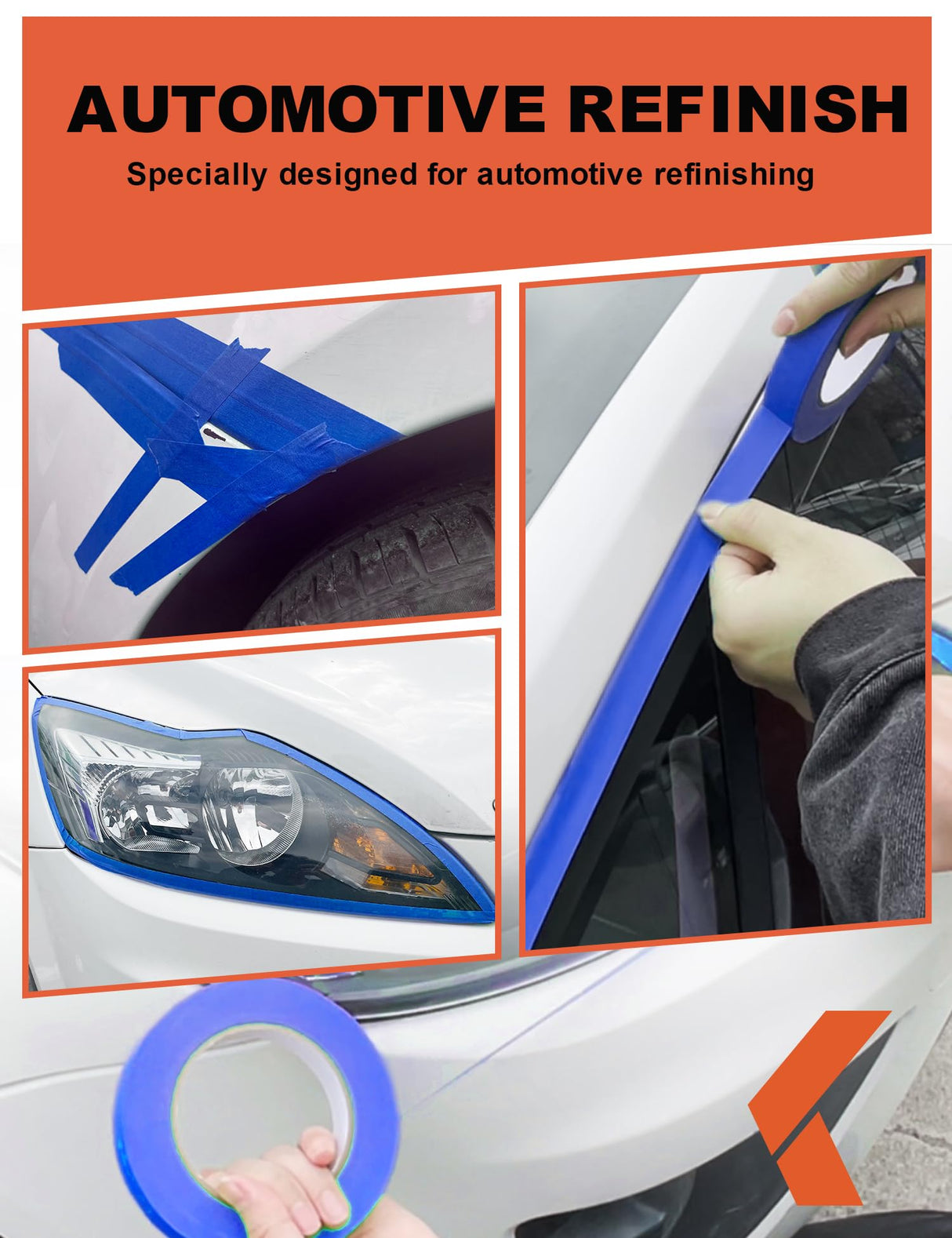 KREFINISH Blue Painter's Tape for Car Paint No Residue Auto Masking Tape for Automotive Painting - Heat Resistant for Paint Booth, 1.88 Inches x 60 Yards, 4 Rolls KREFINISH