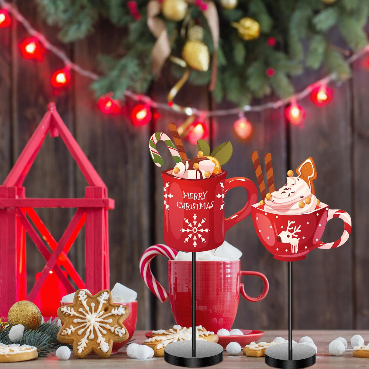 3 Pcs Christmas Table Decor Hot Chocolate Bar Hot Cocoa Bar Supplies Christmas Table Centerpieces Christmas Wooden Sign Tabletop Decor for Home Xmas Winter Holiday Party Decorations Geetery