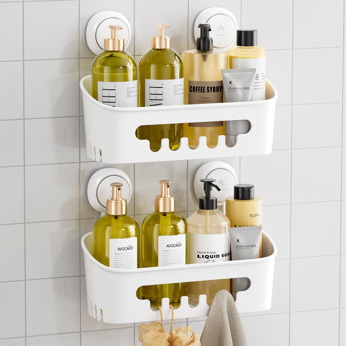 TAILI Shower Caddy Suction Cup 2 Pack, Heavy Duty Bathroom Organizer, Removable Shelves for Inside Shower, Shampoo, Waterproof Suction Plastic Storage for Bathroom Accessories Holder, White TAILI