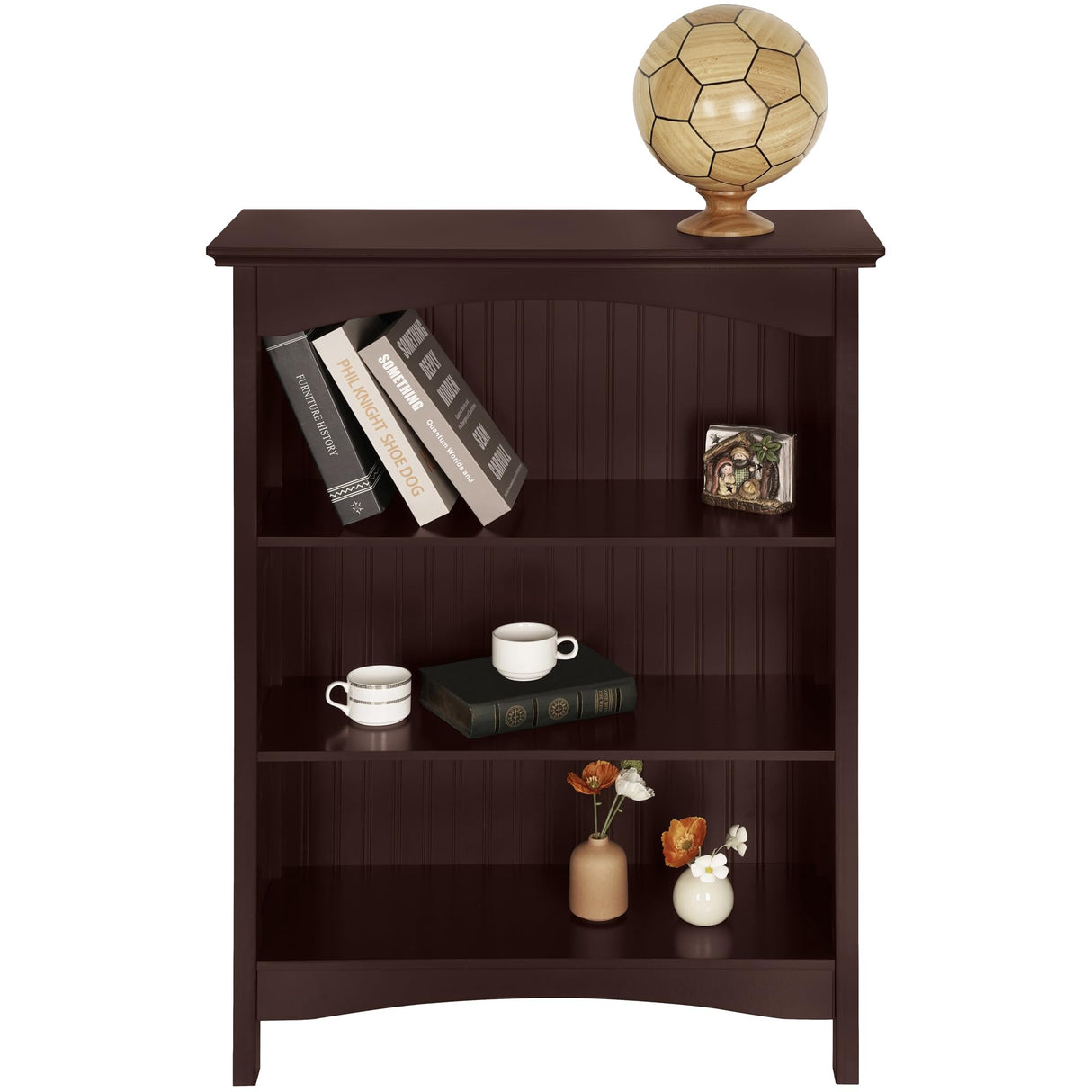 eHemco 3 Tier Bookcase with 2 Arched Supports, 40 Inches, Cherry eHemco