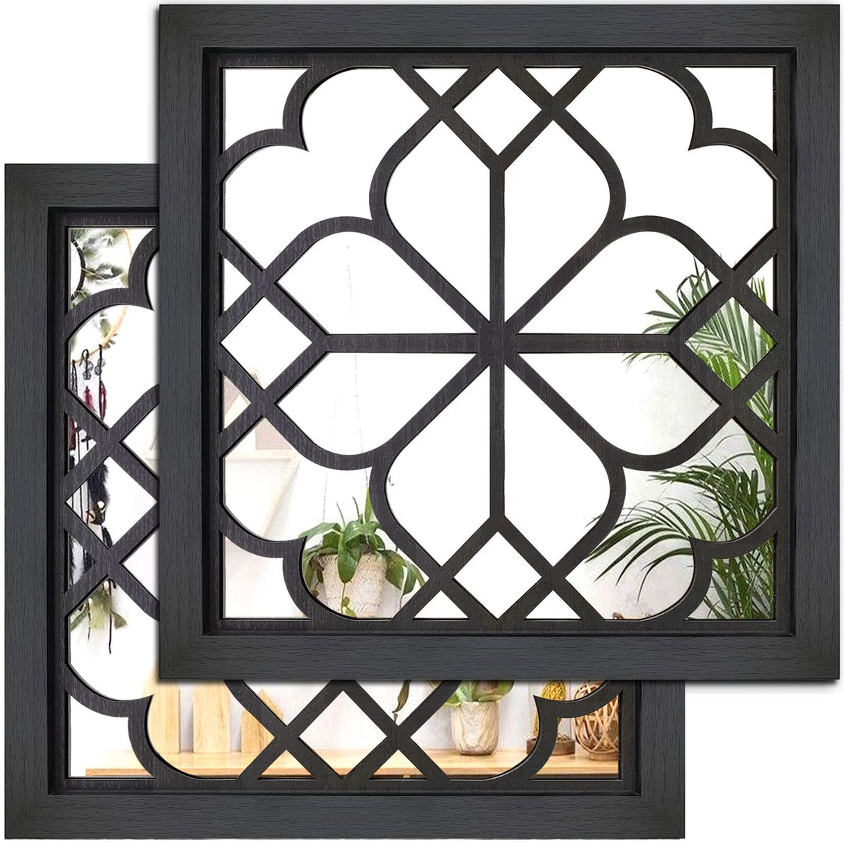 Wocred 2 PCS Square Wall Mirror,Gorgeous Rustic Farmhouse Accent Mirror,Black Entry Mirror for Bathroom Renovation,Bedrooms,Living Rooms and More(12”x12”) Wocred