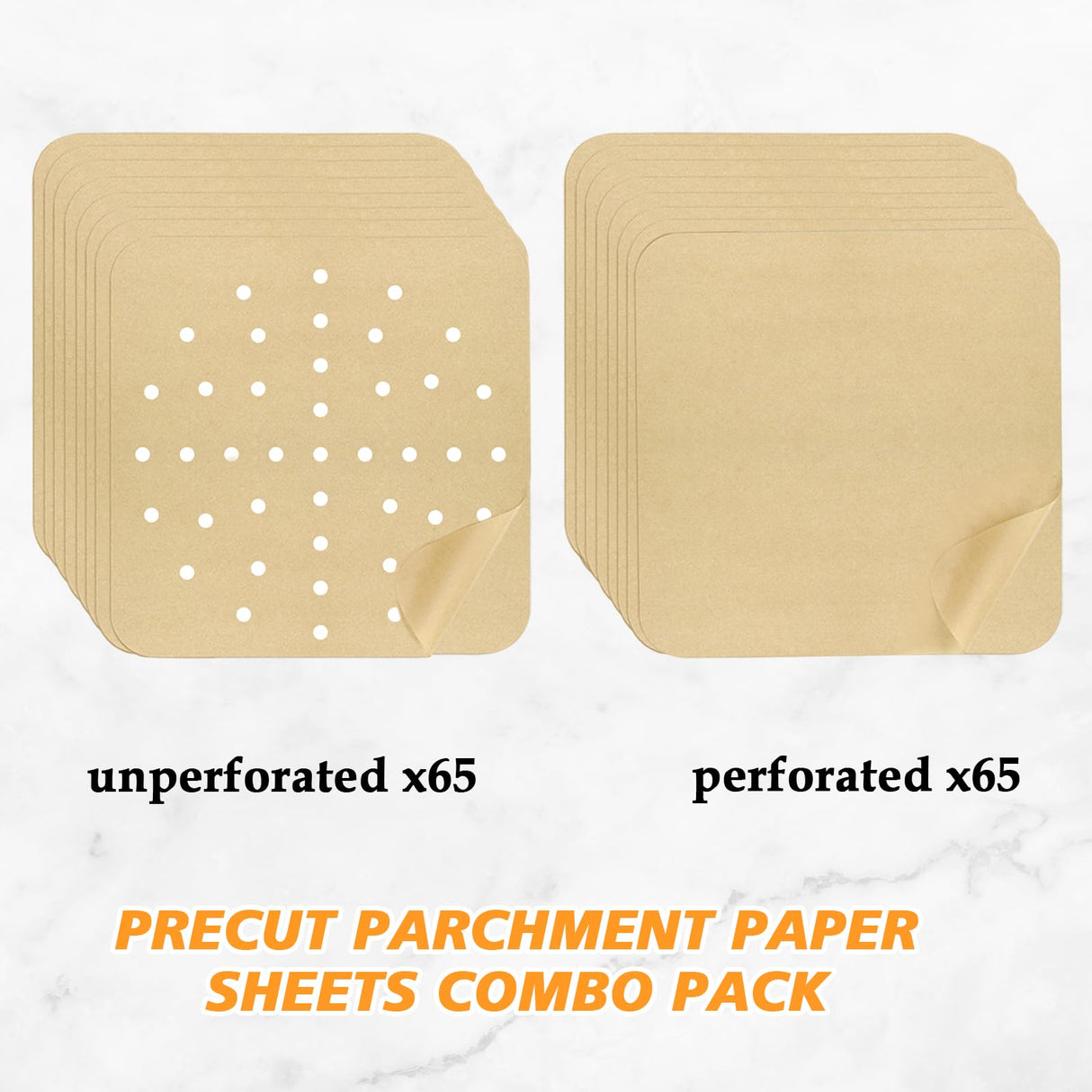 Golden Associate 12 x 12 inch Parchment Paper Liners Air Fryer Disposable Square130 Pcs, Perforated&without Holes Sheets Combo, 65-Pcs Each, Accessories for Ninja SP, Cuisinart, Breville, Instant Pot Golden Associate