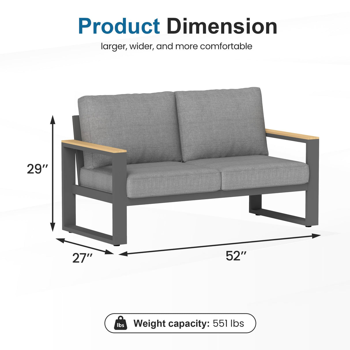 RoyalCraft Aluminum Outdoor Loveseat, All-Weather Metal Patio Furniture Sofa, Patio Sofa Chair for Porch Backyard Garden, Grey RoyalCraft