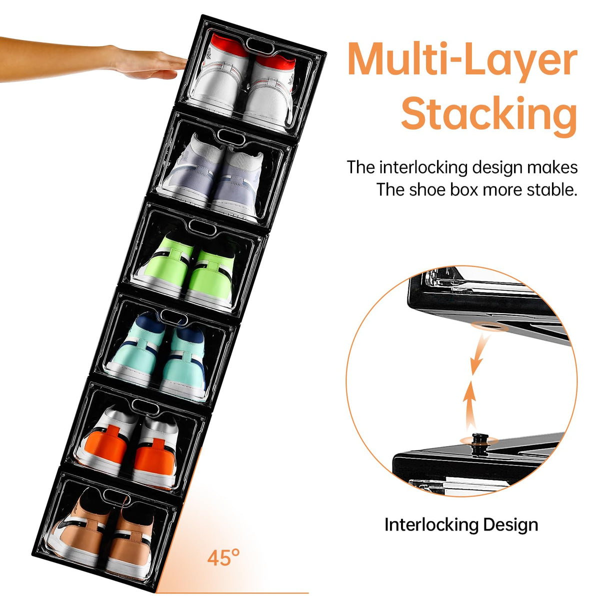 INSTY 12 Pack Large Shoe Storage Box, Clear Shoe Storage Organizer with Magnetic Door, Stackable,Shoe Containers For Display Sneakers, Easy Assembly, Fit up to US Size 12, Transparent INSTY