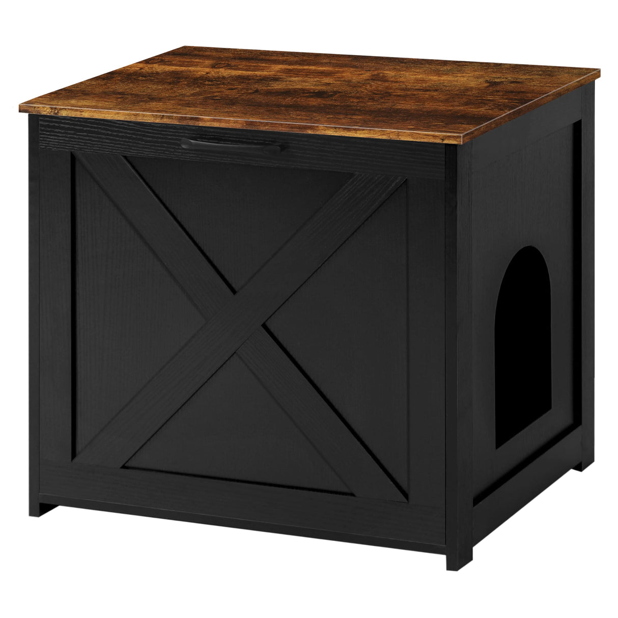 DWANTON Cat Litter Box Furniture Hidden, Cat Litter Box Enclosure, Reversible Entrance Can Be on Left or Right Side, Indoor Cabinet, Wooden Washroom, Nightstand, Black and Rustic Brown, 23.6" L Dwanton