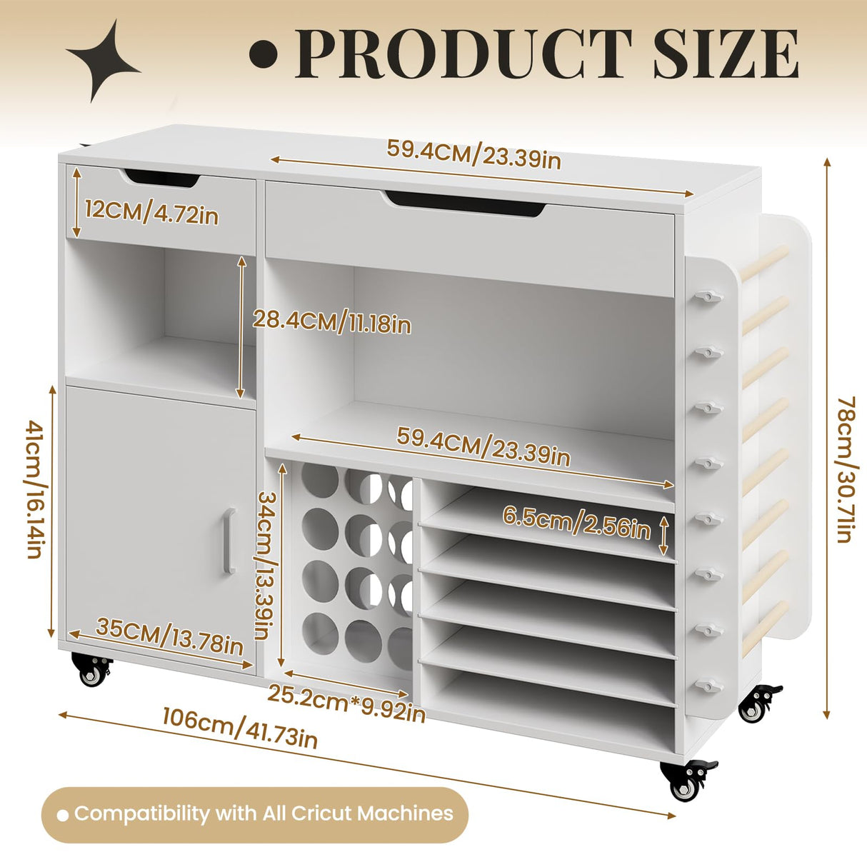 Craft organization and storage Cart Compatible with Cricut Machine, Rolling Craft Organizer With lDual Drawers & Cabinet Door, Vinyl Roll Holder, and Spacious Compartments (Extra Large) CXQ