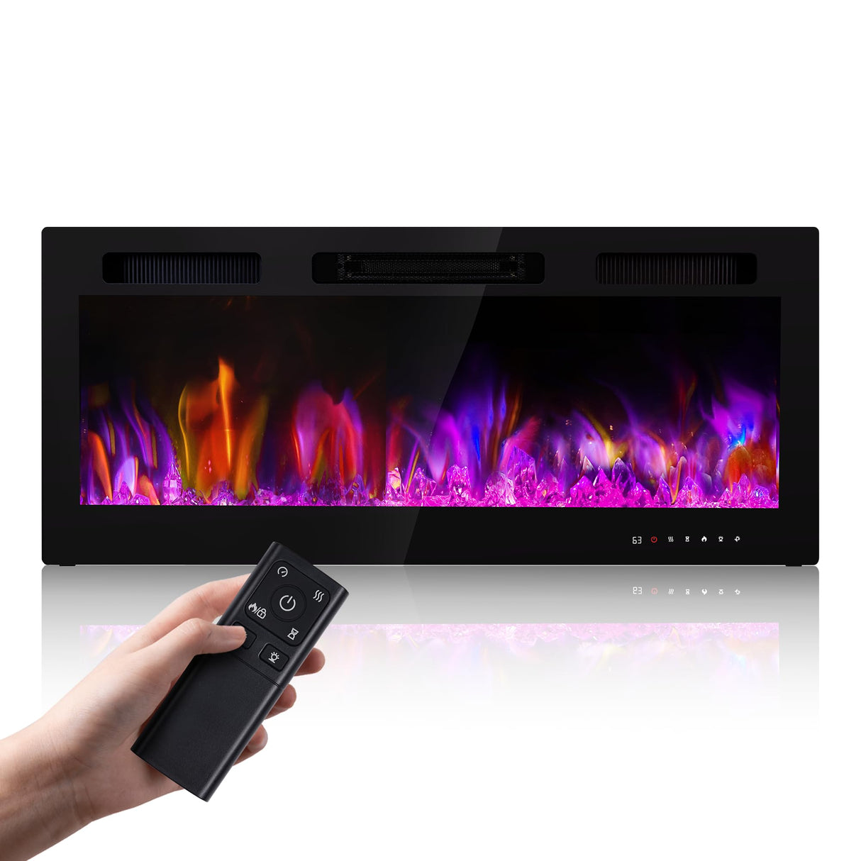 Electric Fireplace Inserts 42 Inch Wide, RealSmart Wall Mounted Fireplace 750W/1500W in-Wall Recessed Heaters with Remote Control, Timer, 12 Adjustable Color Flame & Brightness, Touch Screen RealSmart