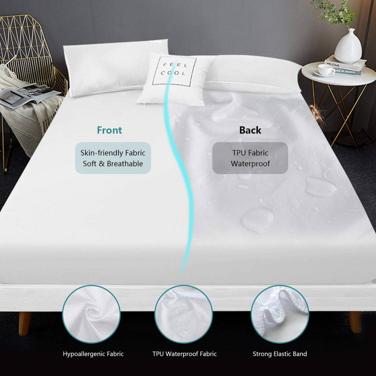 Mattress Protector King Waterproof Mattress Cover King Size Mattress Pad Cover Breathable Noiseless Deep Pocket Bed Cover for 6-18" Mattress Pad - Soft Washable Vinyl Free (King, 1 Pack) Kayfia