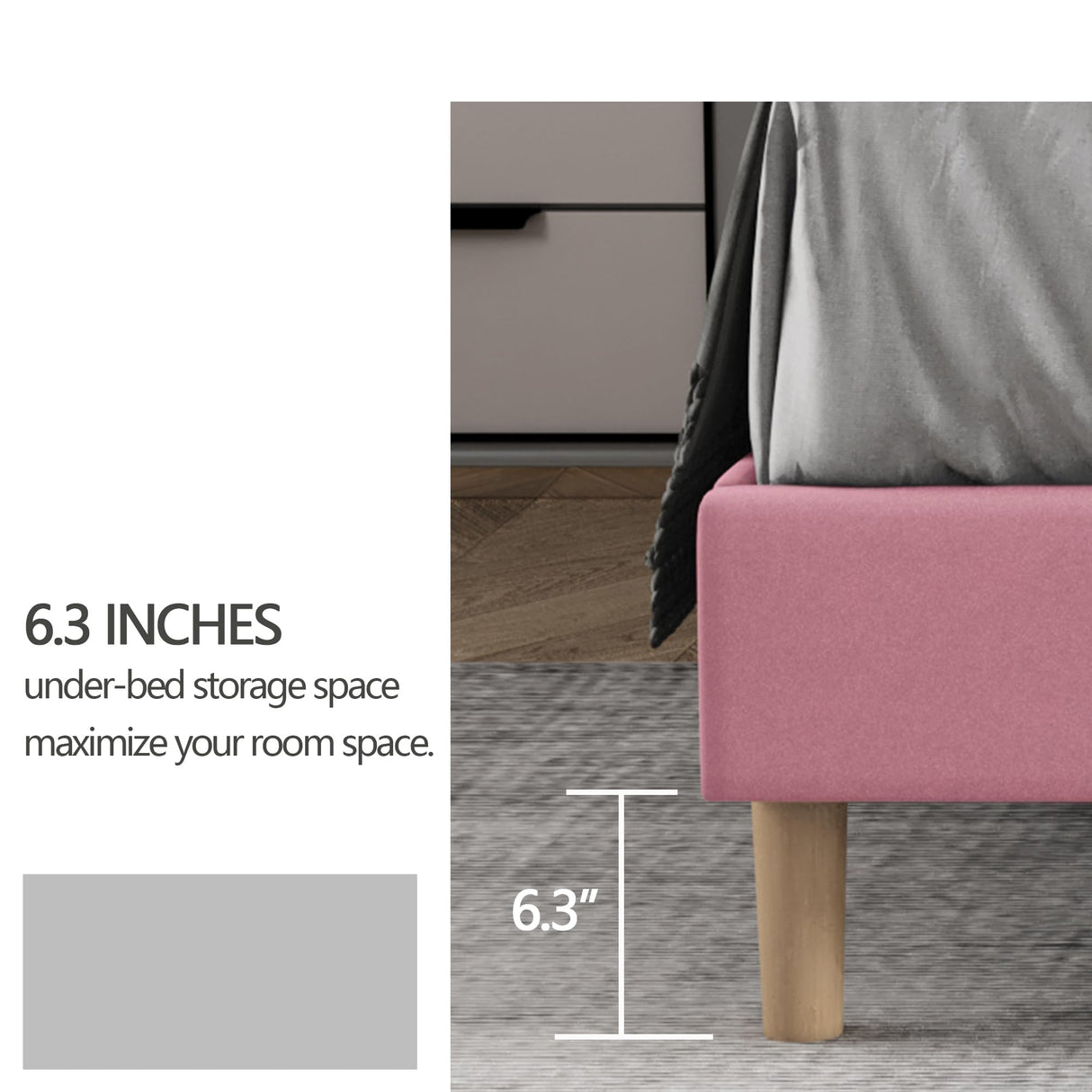 Zoophyter Upholstered Platform Bed Frame Twin Size with Headboard,Mattress Foundation/Strong Wooden Slats Support/No Box Spring Needed/Easy Assembly Pink Zoophyter