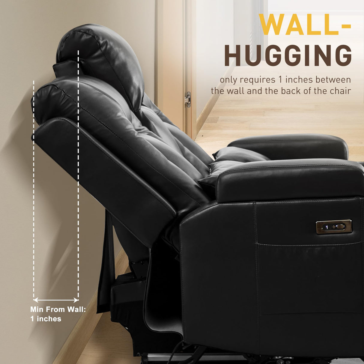 URRED Power Loveseat Recliner Sofa with Flipped Backrest Console, Wall Hugger RV Reclining Loveseat Sofa Couch with LED Light/Bluetooth Speakers/USB/Outlets/Cup Holders/Pillow/Side Pocket, Black URRED