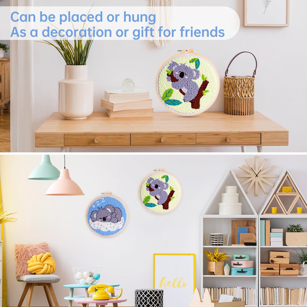 iienjoy 2 Pcs Koala Punch Needle Kit - Easy Punch Needle Embroidery Kits for Beginners Adults, Cute Animals Art Work Decor Punch Stitching kit with Tools, Yarns, Hoop, Instruction iienjoy