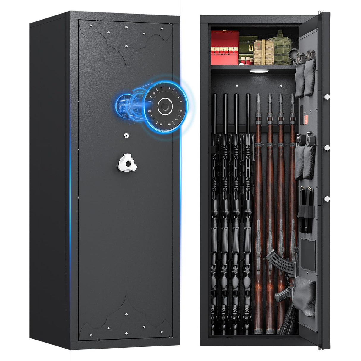 10-15 Gun Safe for Home, Large Capacity Rifle and Pistol Security Cabinet Quick Access Digital Keypad Lock, Backup Keys, Adjustable Shelves, Heavy Duty Steel Construction for Secure Firearms Storage KAER