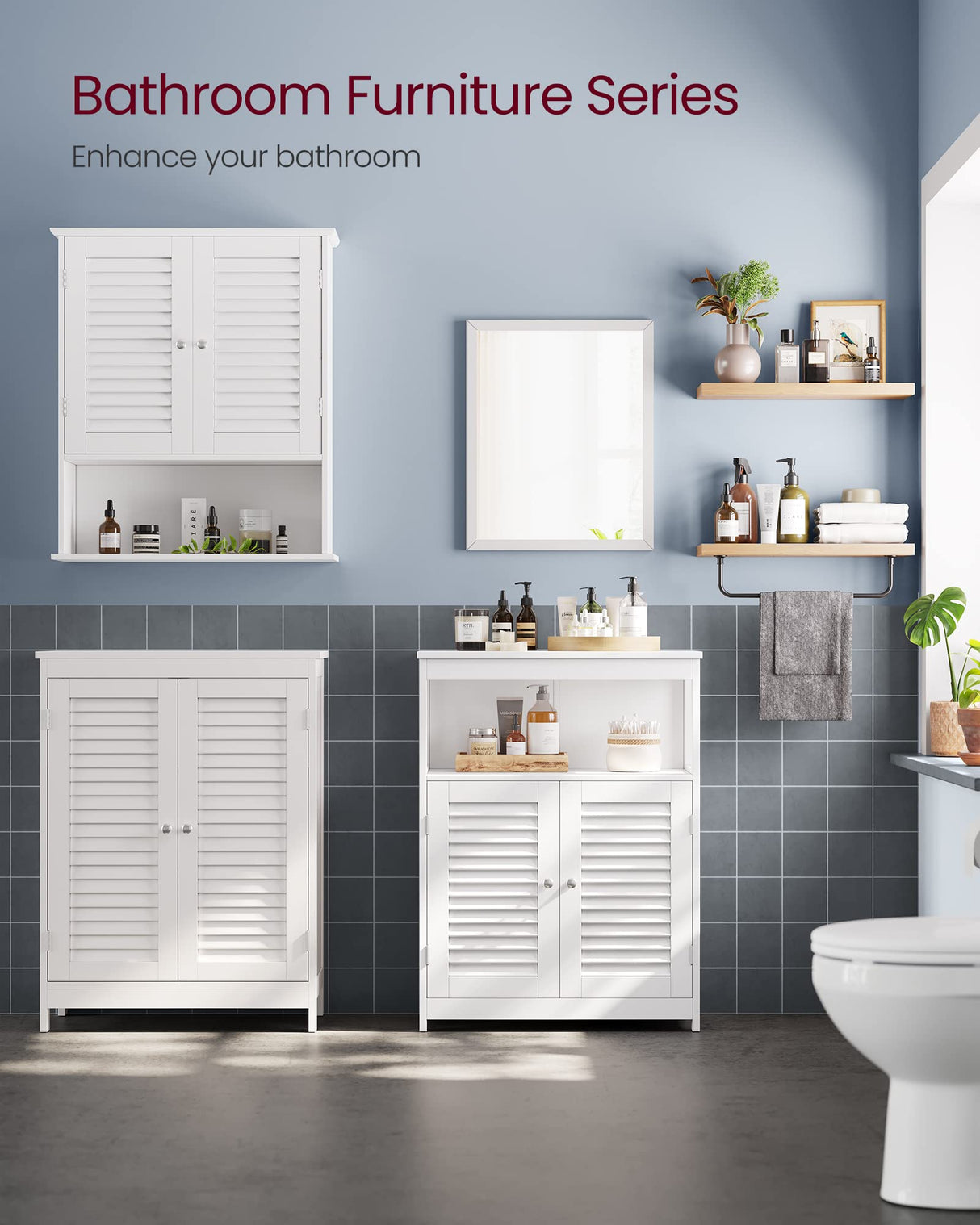VASAGLE Bathroom Floor Cabinet, Bathroom Storage Cabinet, Freestanding, with Double Shutter Doors and Adjustable Shelf, for Bathroom, Living room, Entryway, Kitchen, White UBBC40WT VASAGLE