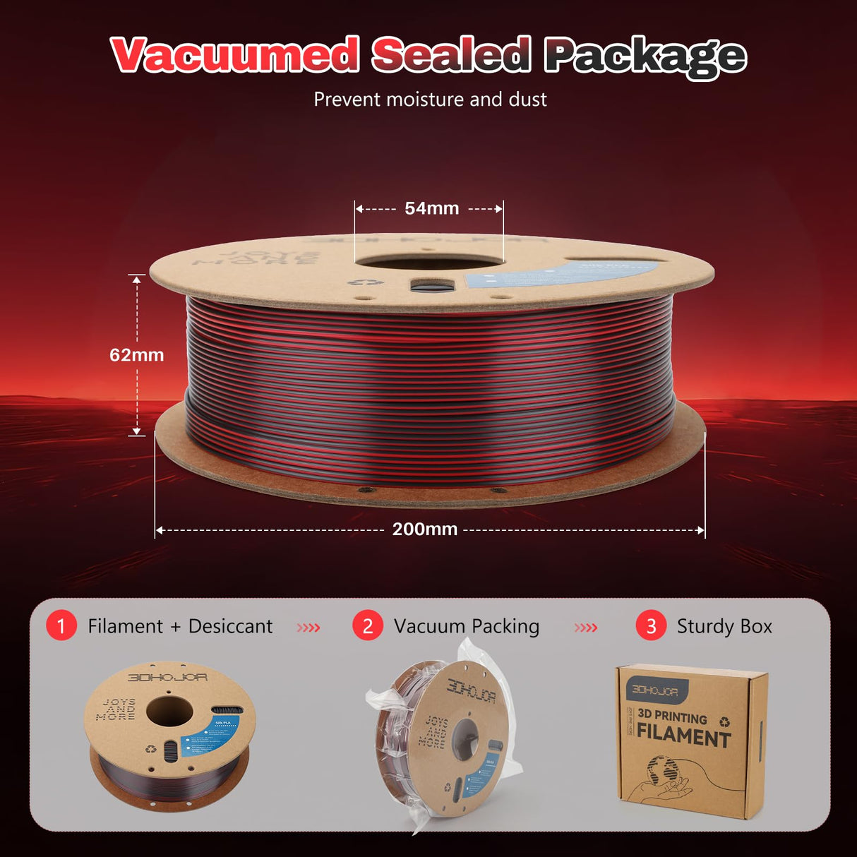 3DHoJor Silk PLA Filament 1.75mm Black Red Dual Color PLA 3D Printer Filament 2 in 1 Coextrusion 1KG Spool(2.2lbs) 3D Printing Filament Dimensional Accuracy +/- 0.03mm 3DHoJor