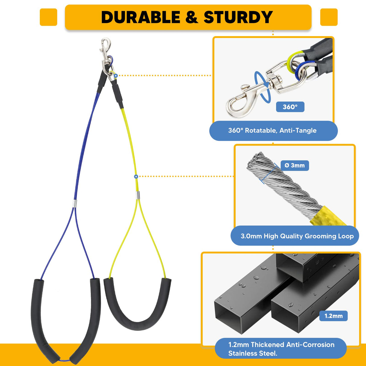 Adjustable Dog Grooming Arms with Anti-Slip Powerful Metal Clamp,Portable Pet Grooming Arm for Table with 1 Loop Noose & Two No Sit Haunch Holder,Grooming Restraint for Small Medium Dogs/Cats at Home Duckygoo